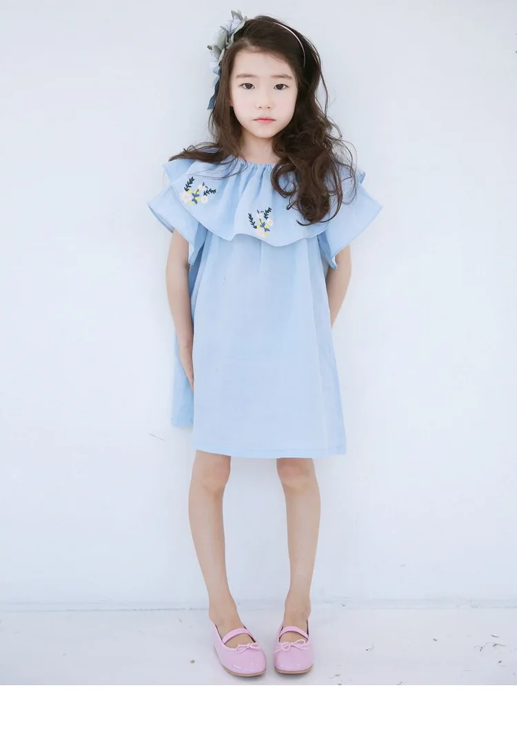 cotton embroidered floral pattern baby teenage girl summer dress 2017 ruffles pink blue flowers embroidery children dresses for kids girls  clothing  2 3 4 5 6 7 8 9 10 11 12 13 14 15 years litle big girls children girl dress child clothes ( (12)