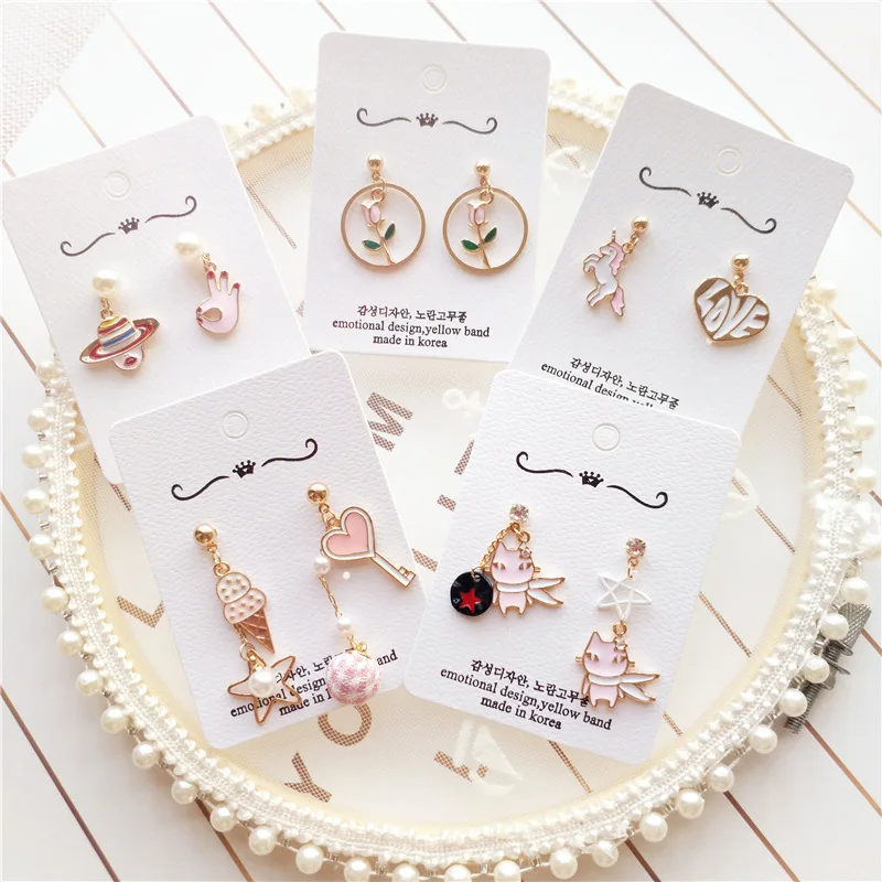

Women Cartoon Sweet Tube Rose Heart Cute Asymmetry Drop Dangle Earrings Korea Handmade Fashion Jewelry Gift Holiday-JQD5