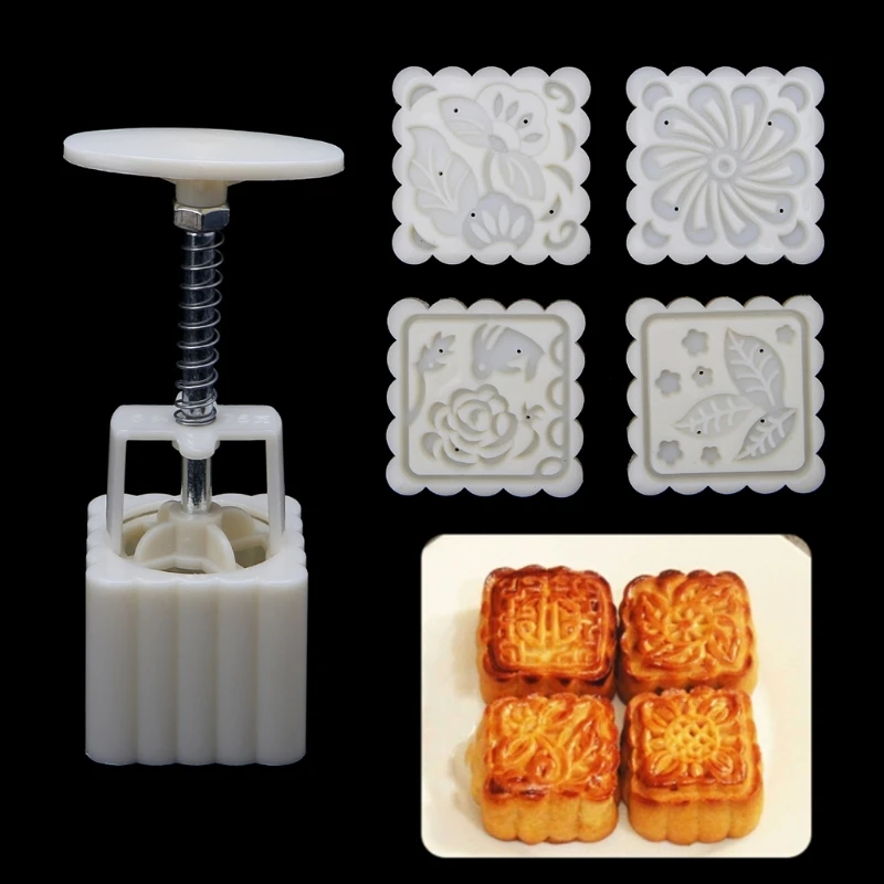 

4 Flower Stamps Moon Cake Decor Tool 75g Mould DIY Pastry Square Mooncake Mold