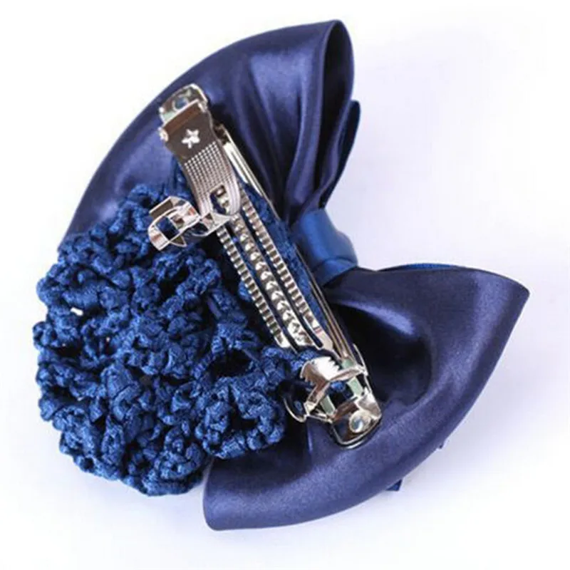 Satin Bow Rhinestone Barrette Lady Hair Clip Cover Bowknot Net Bun Snood butterfly hair clips