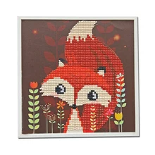 Алмазная картина для детей, полная картина по номеру, набор поделок-мультфильм включает в себя деревянную рамку(лиса красная) 1