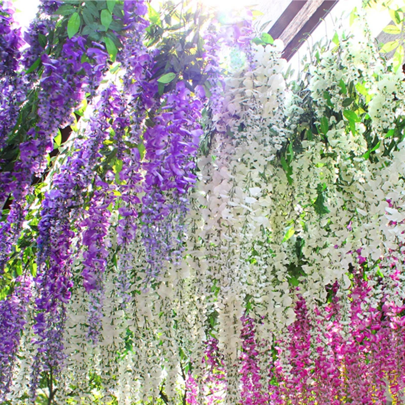 

Artificial Silk Fake Flower Garland Vine Wisteria Leaf Hanging Wedding Decor Living Room Decoration Plastic Douban Flowers