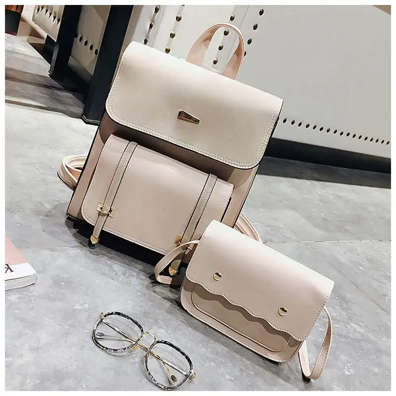 

High Quality Two Sets 2019 Fashion Women Backpack PU Leather Backpacks Teenage Girls Female School Backpack Shoulder Travel Bag