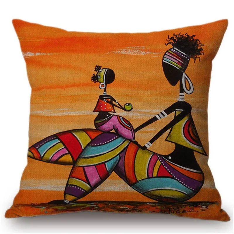 

Orange Abstract Painting Africa life Collection African Woman Home Decor Pillow Case Gallery Exotic Restaurant Cushion Cover