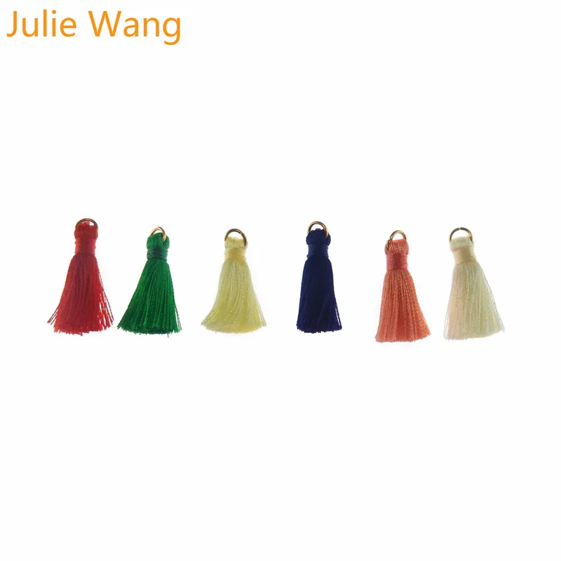 Julie Wang 10PCS Multi-color Alloy+Cotton Tassel For Earring Pendant Charms Keychain Cellphone Straps Purses Jewelry Accessory