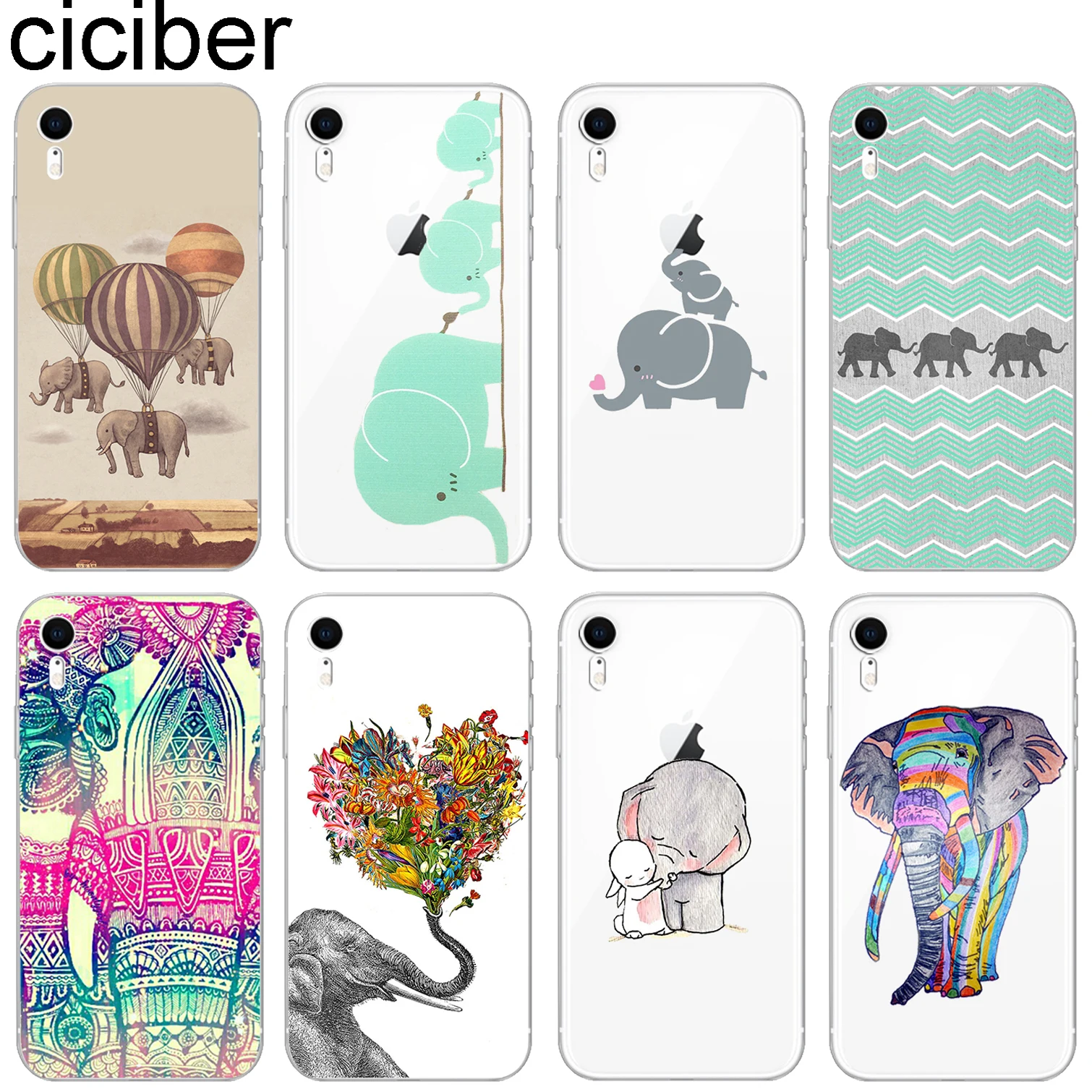 

ciciber Animal Pattern Design Soft Silicone TPU Phone Cases Cover for Iphone 11 Pro Max 8 7 6 6S Plus 5S SE X XR XS MAX Elephant