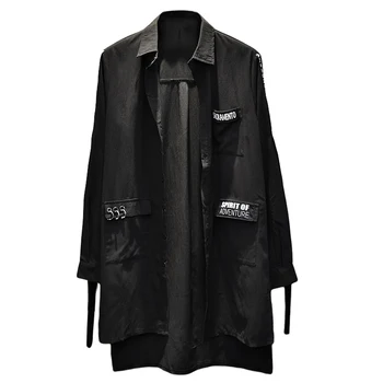 

Black Loose Long Shirt Men Hip Hop Punk Rock Men Button Up Shirts Casual Japanese Streetwear Korean Men Fashion Clothing T6V017