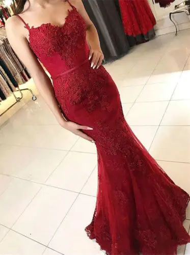 

New Spaghetti Mermaid Lace Evening Dress Party Prom Wedding Guest Formal Custom