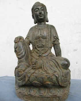 

Collectible bronze S2662 Chinese cloister Old Bronze Sit freedom Bodhisattva Kwan-Yin Guan Yin Statue