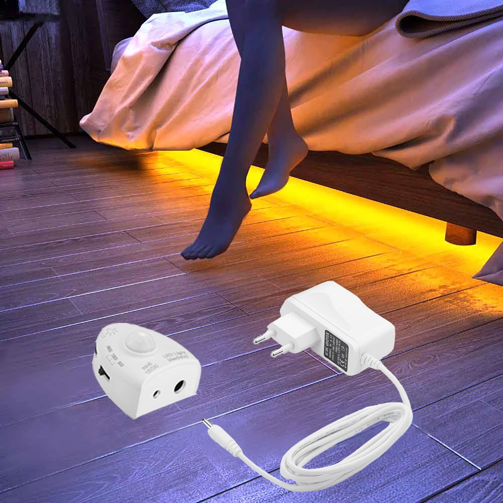 

LED Induction Strip Light 12V 5ft Dimmable Motion Activated Sensor Waterproof Under Bed Light Bedroom Night Lamp Amber for Baby