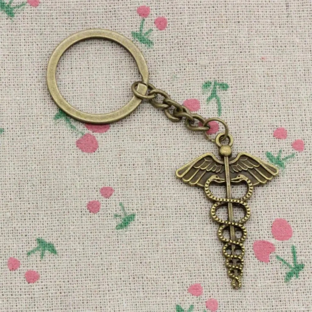 Fashion Diameter 30mm Metal Key Ring Key Chain Jewelry Antique Bronze Plated mace wand 49*30mm