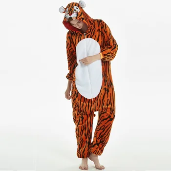 

Flannel warm onesies for adults Tiger Long Sleeve Hooded Onesie Whole onepiece animal pajamas Cute animal overall