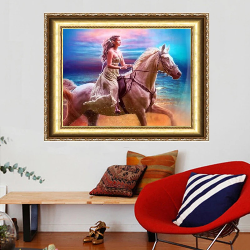 New 3d Diy Diamond Painting Kits Beauty Horse Ride Handmade Needlework