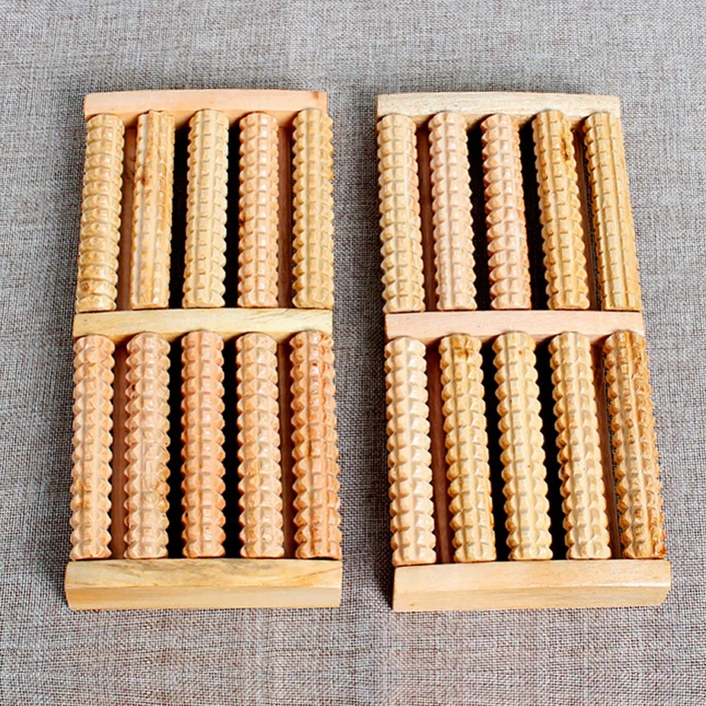 Wooden foot massager high quality wooden five row stress relieving treatment relaxing massage roller health massage tool