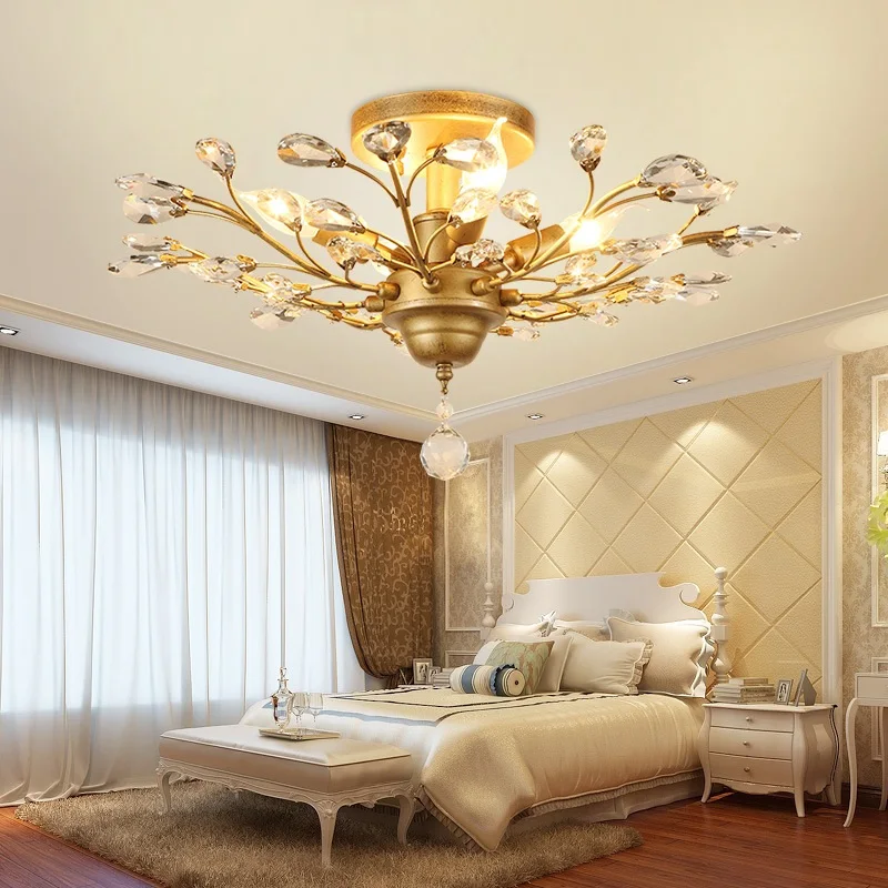 

Vintage European American style chandelier golden black living room bedroom lamp crystal restaurant business Lighting fixture