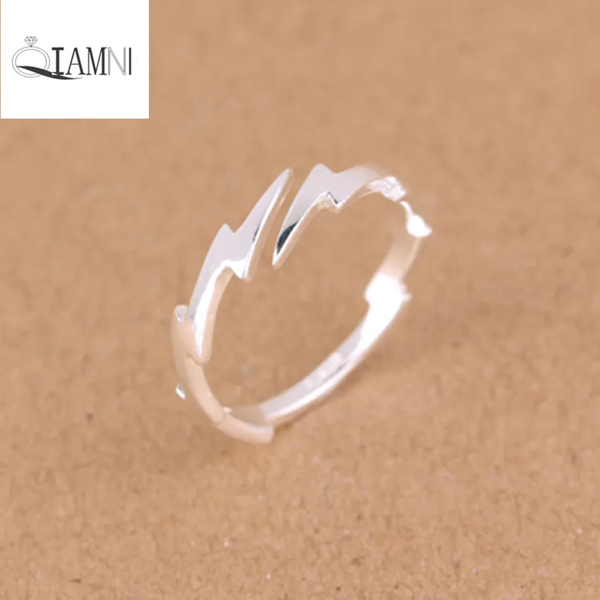 

QIAMNI 925 Sterling Silver Trendy Simple Shining Lightning Open Ring Christmas Gift for Women Girl Accessories Birthday Jewelry