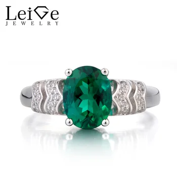 

Leige Jewelry Emerald Ring Wedding Ring Oval Cut Green Gemstone May Birthstone Genuine 925 Sterling Silver Ring Gifts for Women