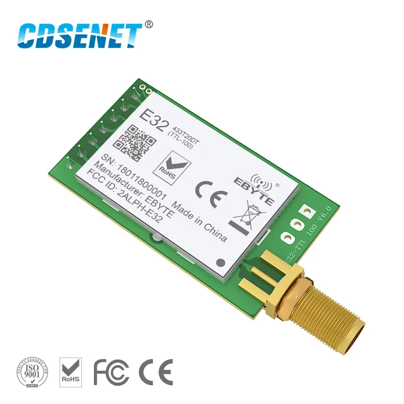 Беспроводной радиочастотный модуль LoRa SX1278, 433 МГц, приемопередатчик iot, CDSENET, E32-433T20DT, UART, дальний радиус действия, 433 МГц, радиочастотный перед... Беспроводной радиочастотный модуль LoRa SX1278, 433 МГц, приемопередатчик iot, CDSENET, E32-433T20DT, UART, дальний радиус действия, 433 МГц, радиочастотный перед...