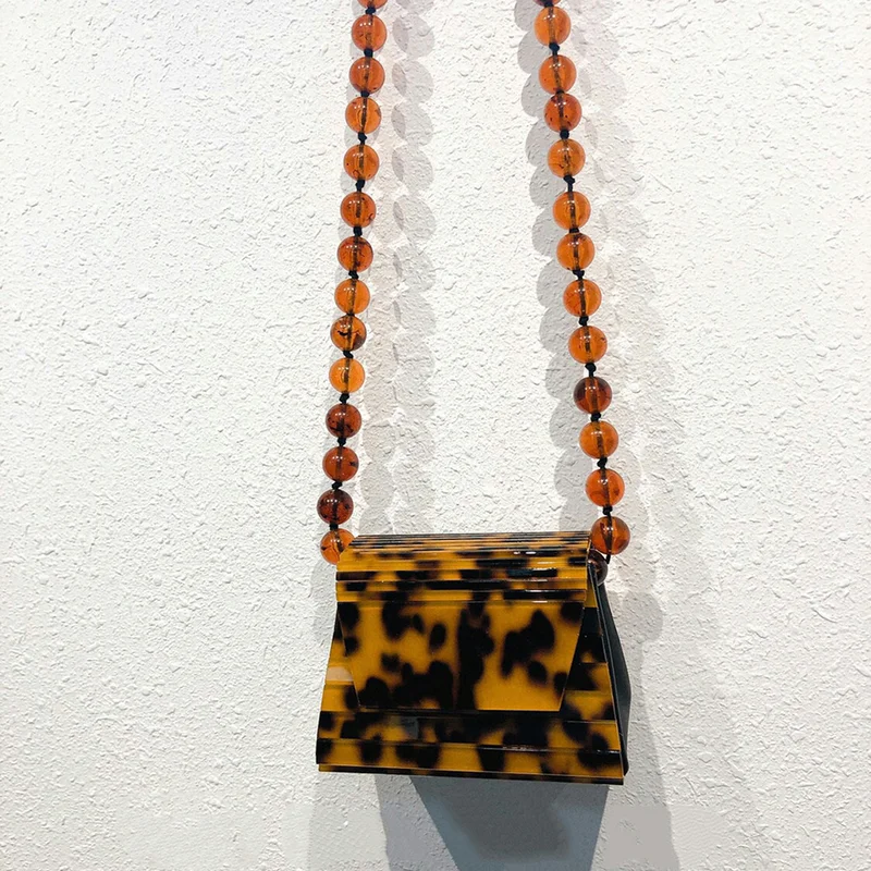 

Leopard Sequin Acrylic Women Handbags Amber Beaded Dinner Party Shoulder Bag lady Mini Acrylic Lady Hand Messenger Bags Purse