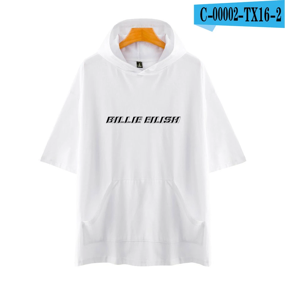 Billie Eilish Футболка Мужская/женская футболка с капюшоном однотонные футболки летние с коротким рукавом хит-хоп крутой топ с капюшоном - Цвет: white
