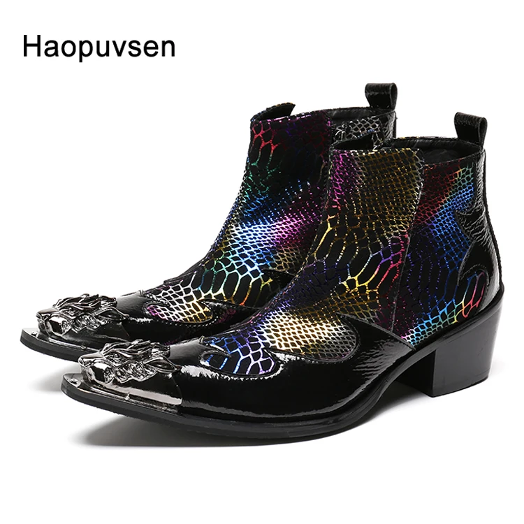 

Free Shipping New Punk Genuine Leather Men Ankle Boots Pointed Toe Mens Military Cowboy Boots High Top Men's Dress Boots US12