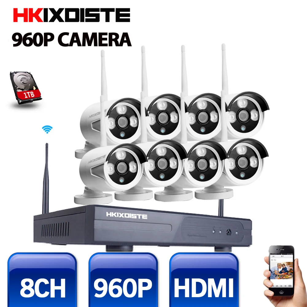 

Plug & Play Wireless 8CH CCTV Camera System P2P Wireless NVR & IP Camera 960P Outdoor Bullet Wifi Surveillance System Kit hd 1 t