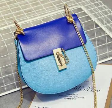 Spring and summer new candy color hit color stitching chain saddle bag ladies new fashion shoulder