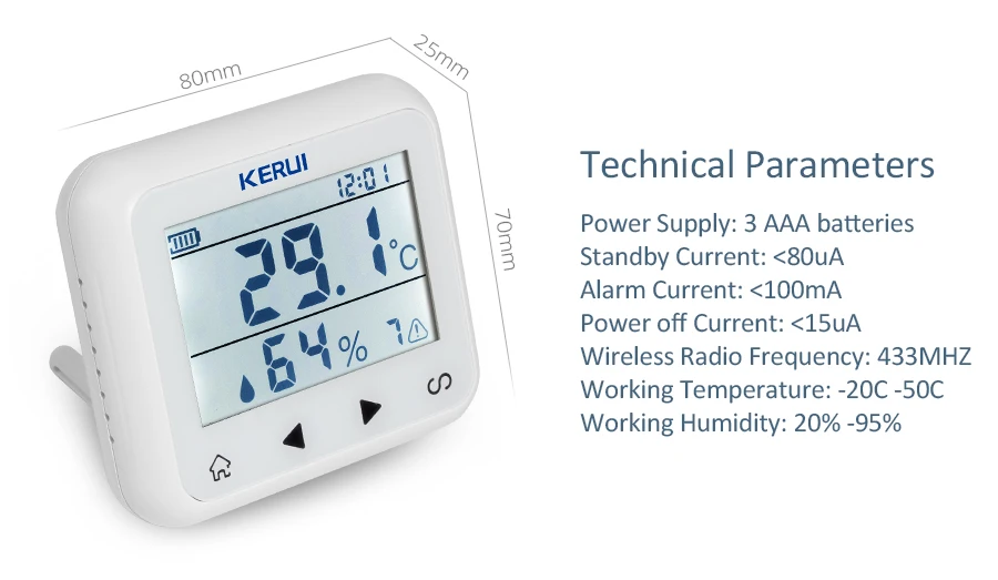KERUI беспроводной светодиодный дисплей регулируемая температура и влажность детектор, датчик тревоги защита личной и имущественной