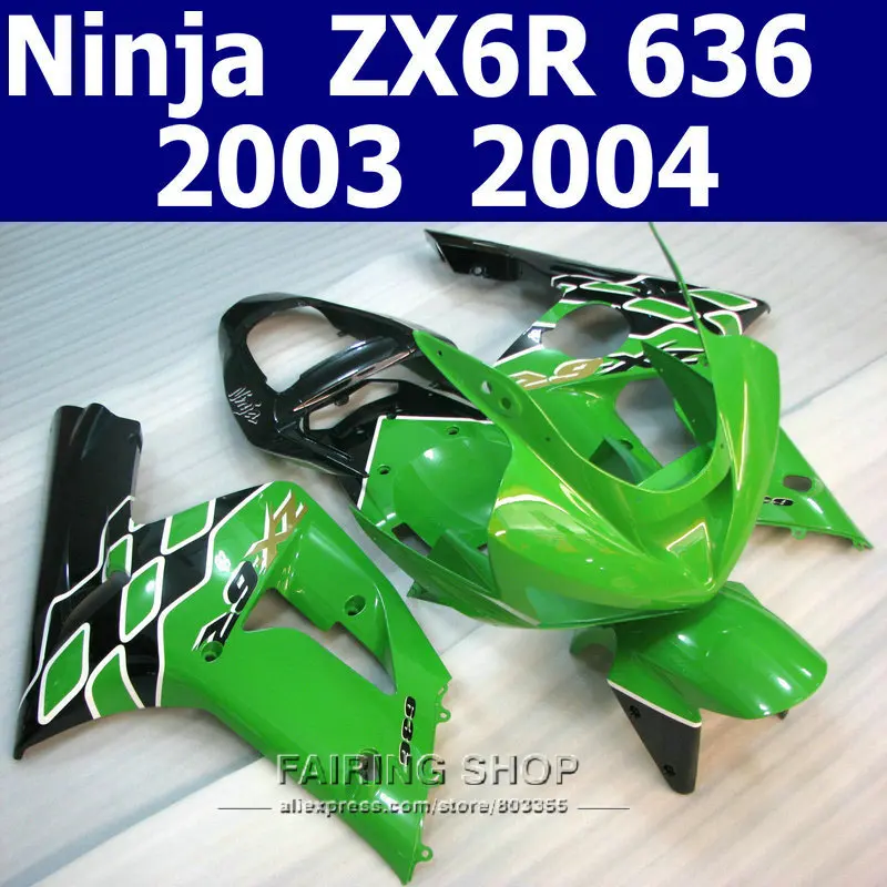 

ABS plasitc Fairings For Kawasaki zx6r 2003 2004 03 04 ( Green + sticker ) Injection mold Fairing Kit t06