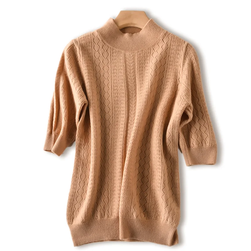 Women's 100% Wool Half Turtleneck Short Sleeve