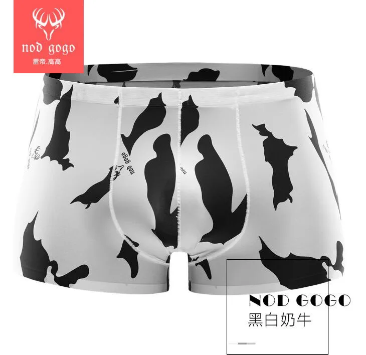 

High-end One piece Underpants Men's 3D convex breathable seamless Cow printed Mid-waist Boxers shorts Male No traces underwear