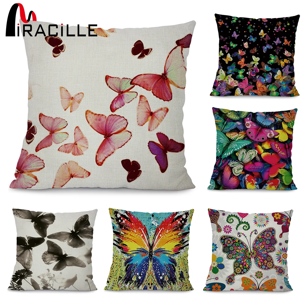 

Miracille Colorful Butterfly Art Printed Cushion Cover Modern Home Garden Chair Decorative Pillowcase 45x45cm Living Room Decor