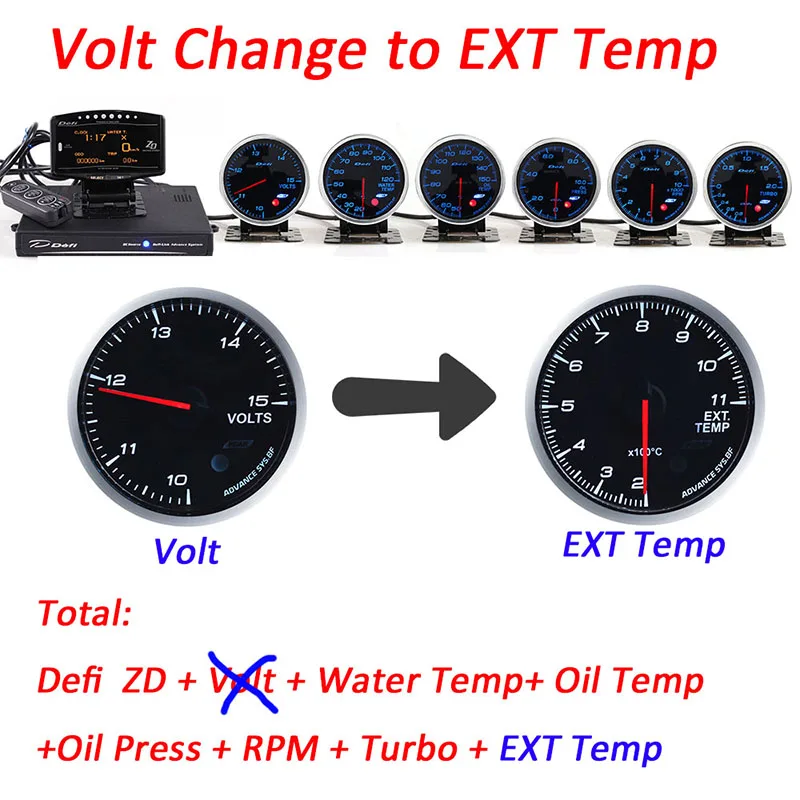 Defi Advance система Daisy Chain автоматический датчик ZD+ 6 датчиков Advance bf вольт температура воды Температура масла пресс тахометр об/мин турбо автомобиль - Цвет: Volt Change to EXT T