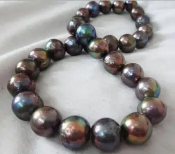 

free shipping >>>>noble jewelry Natural 13-15mnm Australian south sea black red pearl necklace 14k