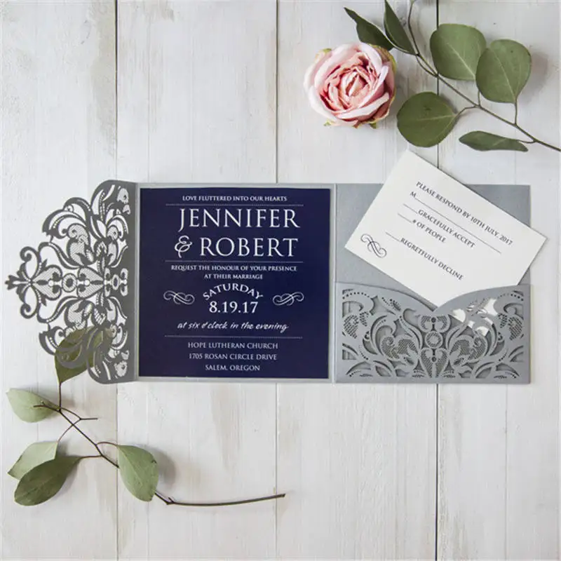  10 Pieces Tri-Fold Laser Cutout Openwork Flower Wedding Invitation Card Set Postcard High-end Busin - 32954846240