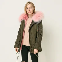 CX-G-P-05A Новая мода Женская Роскошная большая енота меховой воротник с капюшоном Лисий Мех теплая парка пальто