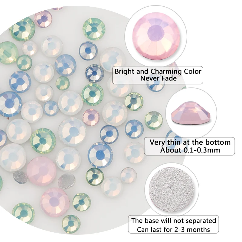 450 шт./упак. микс Размеры розовый опал кристалл ногтей Стразы для 3d Шарм Стекло головистой формы, не для горячей фиксации Сделай Сам ногти аксессуары