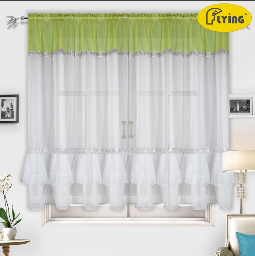 

Tulle Voile Dyeing Color Pleated Window and Kitchen Showcase with Laser Carving Ladder Belt
