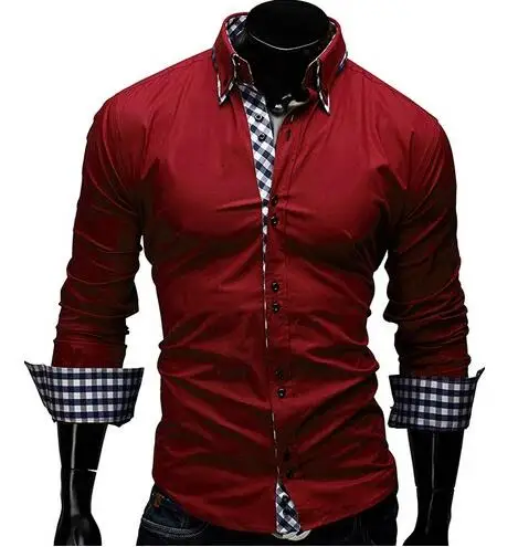 F-SFRWA Для мужчин рубашка Элитный бренд Мужская рубашка с длинными рукавами Классическая клетчатая рубашка Slim Fit Платье черного цвета рубашки Для мужчин s XXL - Цвет: red