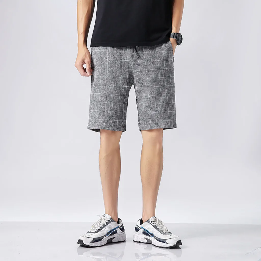 

Summer New 2019 Men Shorts Vintage Cotton Sport Short Straight Plaid Casual Loose Shorts Plus Size 5XL L513