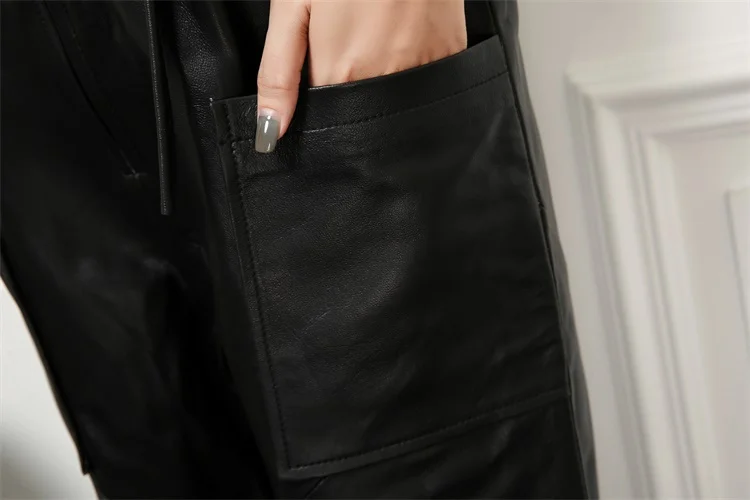 M-3XL женские брюки из натуральной кожи с несколькими карманами, Комбинезоны из овечьей кожи, женские комбинезоны черного цвета с высокой талией, wq1511, Прямая поставка