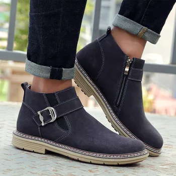 

Fashion Leisure Men Motorcycle Boots Ankle Round Toe Buckle Lace up Boots Low Winter Casual Solid Outdoor Working Shoes