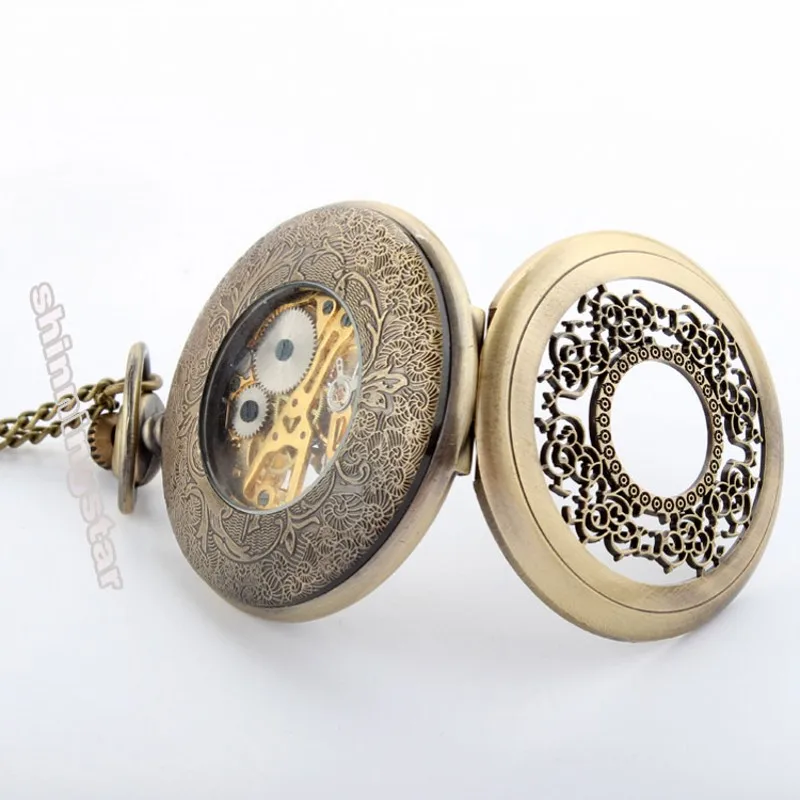 Orologio Da Tasca Meccanico Classic Skeleton Vintage Bronze Pocket Fob Orologi Full Hunter Hollow Hand Wind Men Relogio De Bolso New