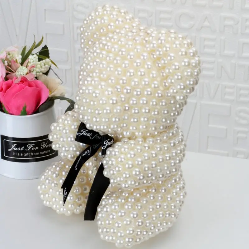 

23cm 3D Foam Bear Modeling Imitation Pearl Handmade Craft Gift Christmas Valentine's Day Wedding Home Decoration