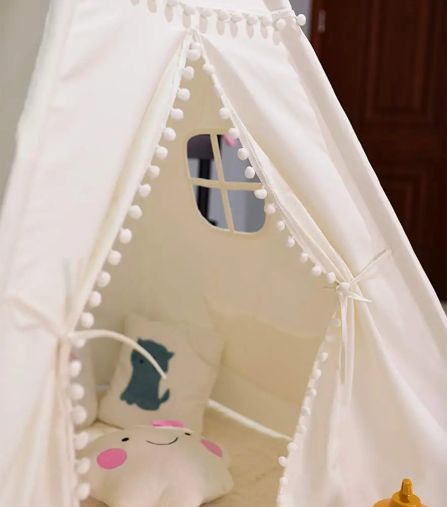 Белый холст вигвама дети Pom Poms индийская Игровая палатка дом Дети типи Tee Pee Tepee