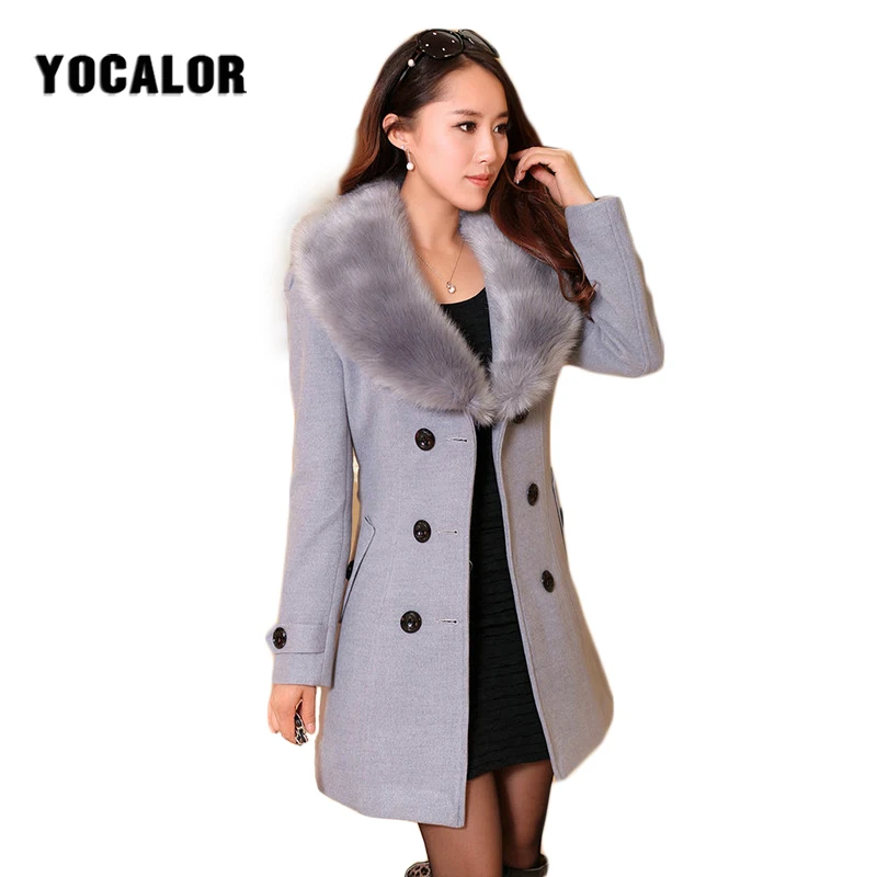Turn down Fur Collar Windbreaker Women Wool Blends Coats