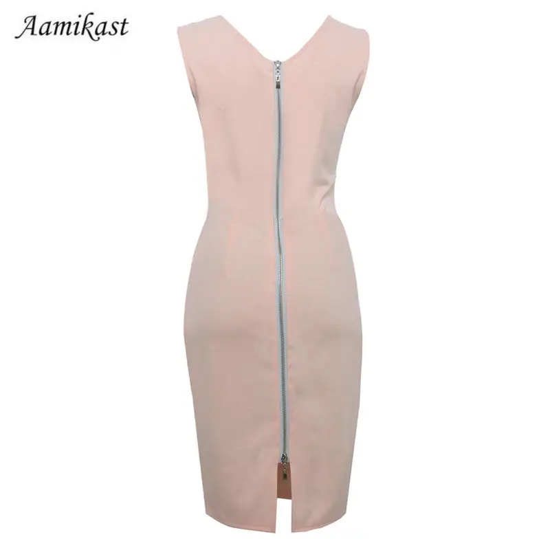 AAMIKAST, женское Элегантное летнее платье без рукавов с квадратным воротником, на спине, на молнии, облегающее, длиной до колена, вечерние, формальное платье-карандаш размера плюс