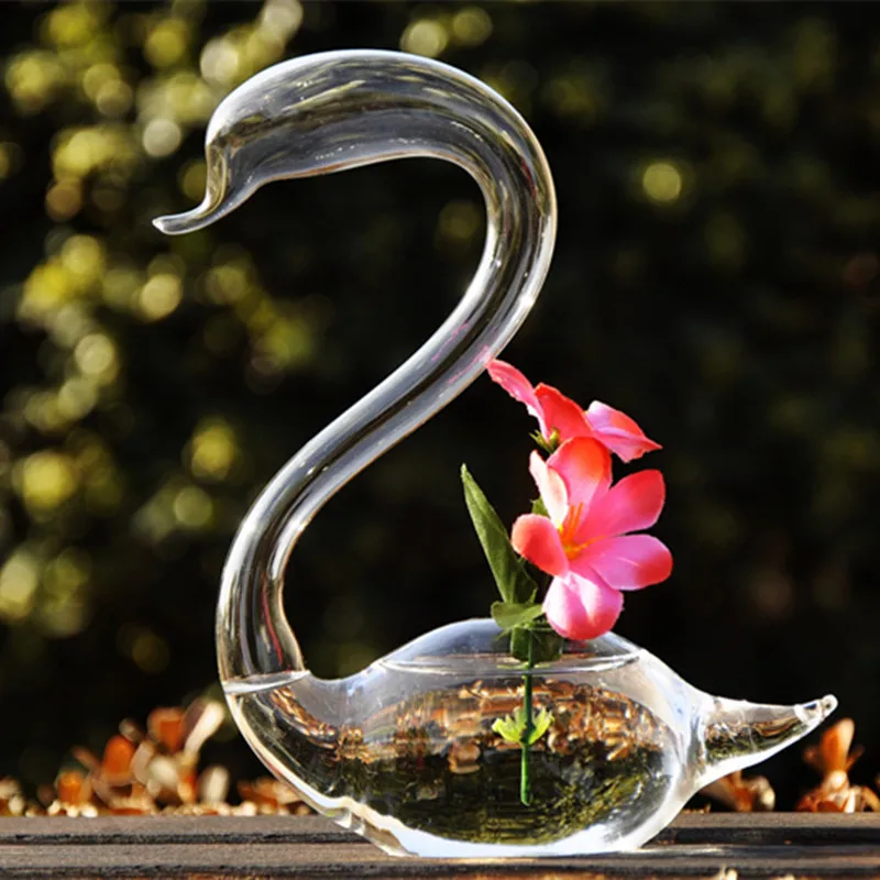 Прозрачный стеклянный лебедь ваза для цветов украшения ручной работы ремесла свадебный подарок домашнего декора горячая распродажа