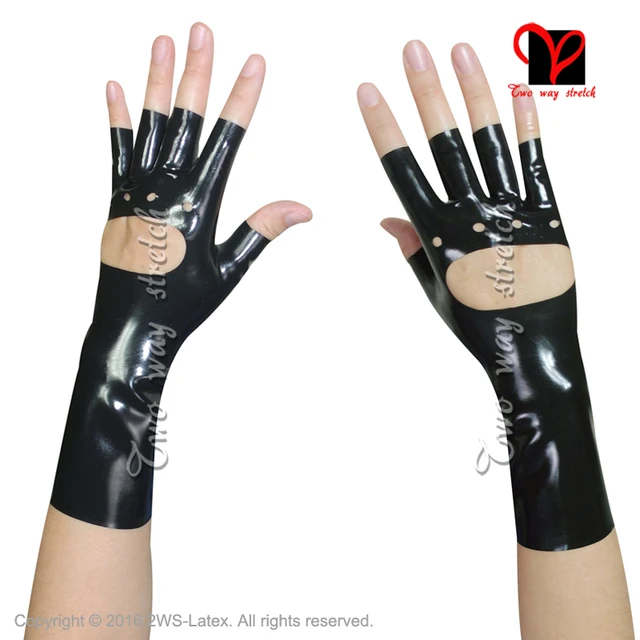 Buy Sexy Black Fingerless Latex Gloves with holes