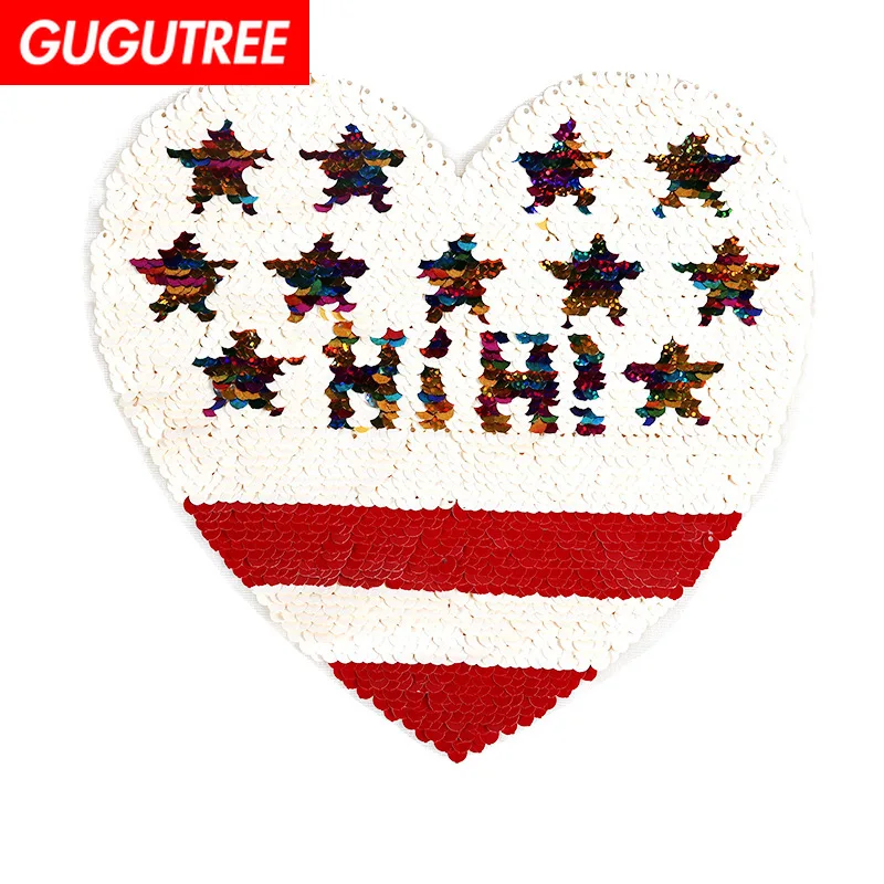 

GUGUTREE Sequins embroidery big love heart patches star letter patches badges applique patches for clothing XC-392